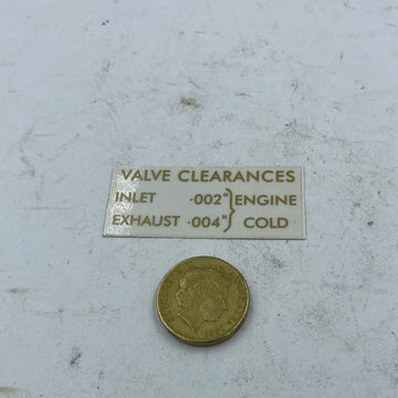 A53 - VALVE CLEARANCE DECAL .002-.004